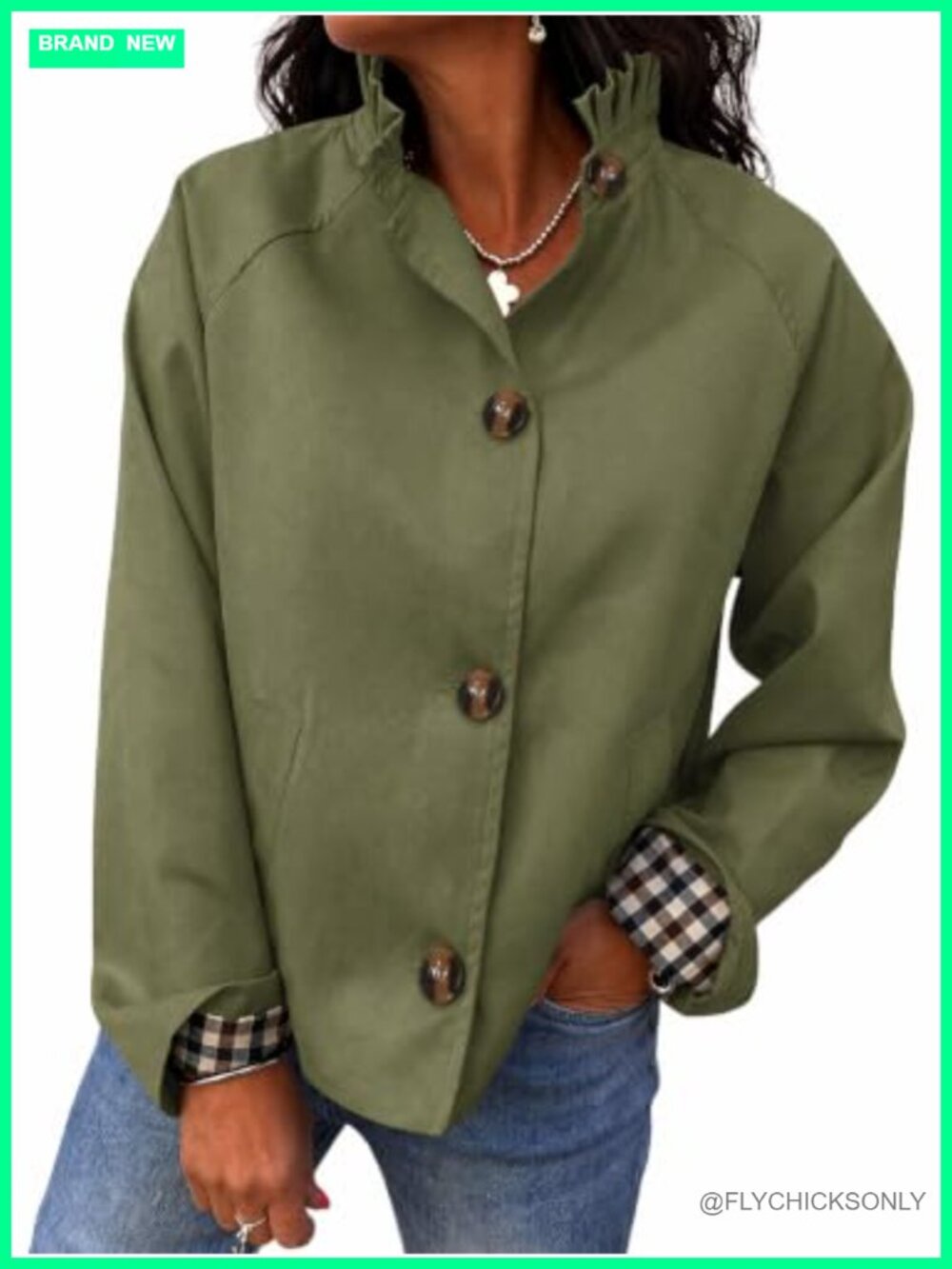 Ruffle Collar Short Trench Coat Single Breasted Cropped Jacket